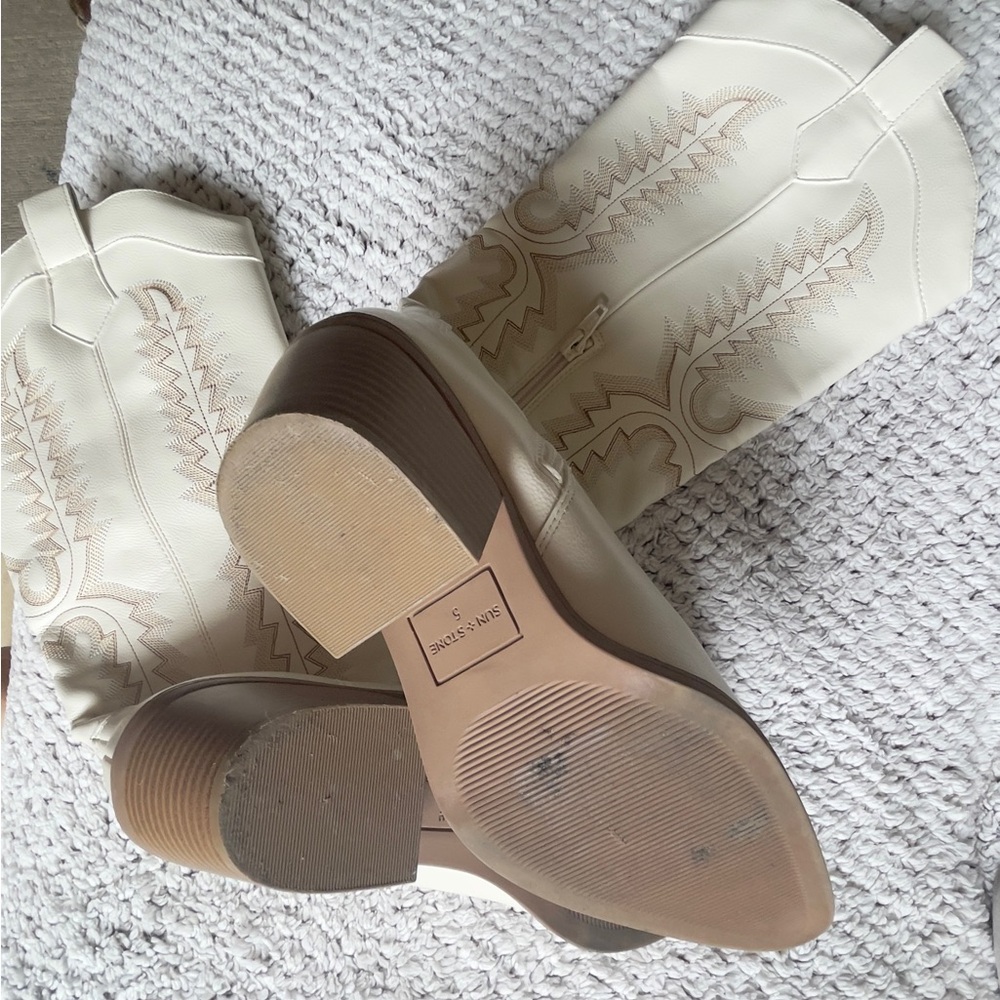 Sun + Stone Women's Bodhiii White Western Boots coastal cowgirl festival boho - Picture 3 of 3